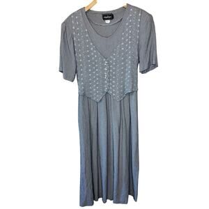 VTG Impulsive 90s Micro Hounds tooth Midi Dress Attached Eyelet Vest Academia Sm